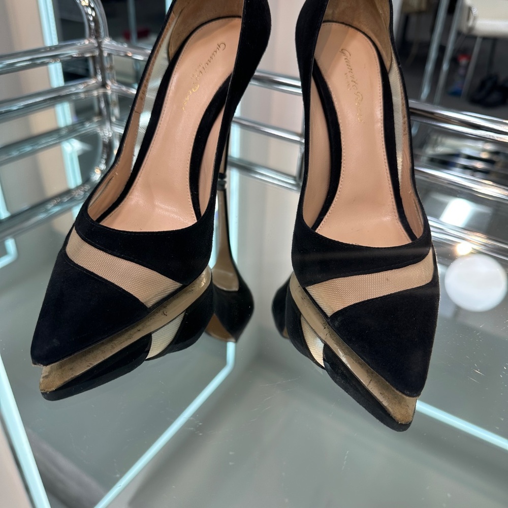Gianvito Rossi suede and mesh pointed toe heel - Picture 9 of 9